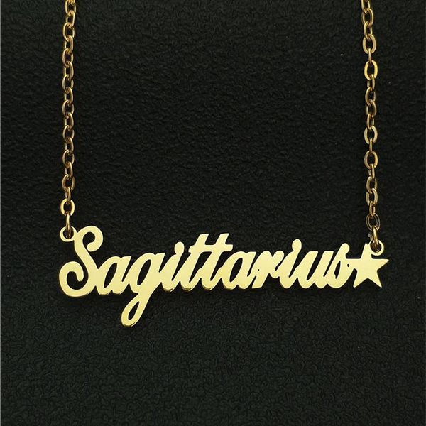 

chains 12 zodiac signs necklace sagittarius letter choker friends gift stainless steel jewelry gold ketting constellation, Silver