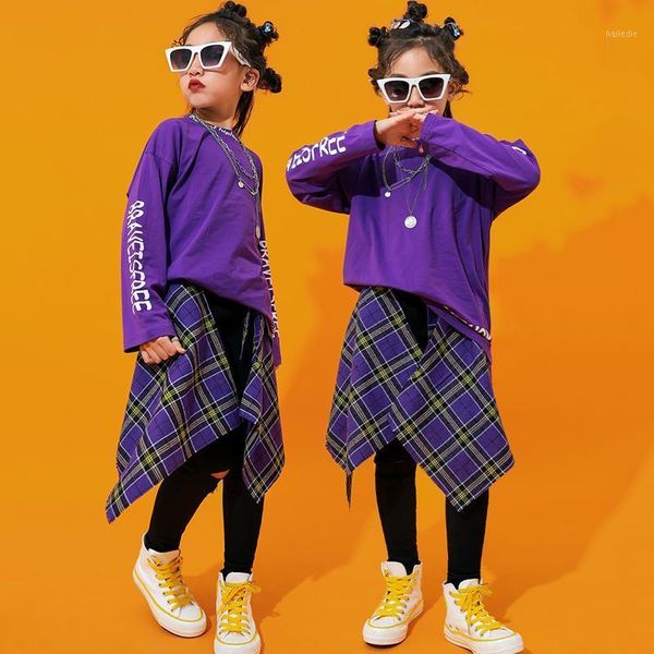 

new children's hip hop costume girls jazz costume long sleeve show trendy school performance outfits stage bi0231, Black;red
