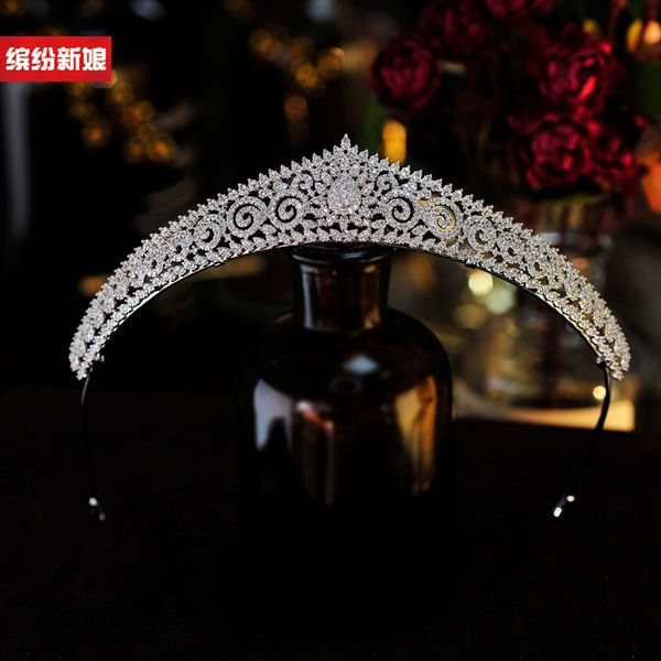 

малый и изысканный, микро инкрустированного циркона, простое королевская невеста корона платья, свадебный головной убор аксессуары, Silver