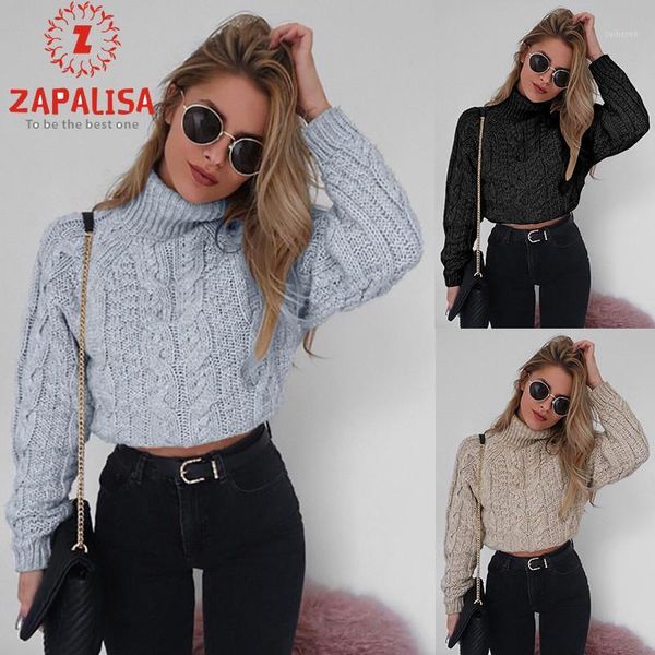 

elegant women autumn winter sweaters hollow out design high collar long sleeve solid color slim twist knitted short, White;black