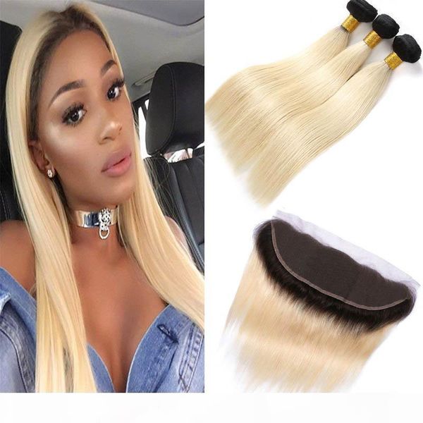 

peruvian human hair bundles with 13x4 lace frontal ear to ear 1b 613 straight hair wefts with frontal pre plucked 1b 613 straight, Black;brown