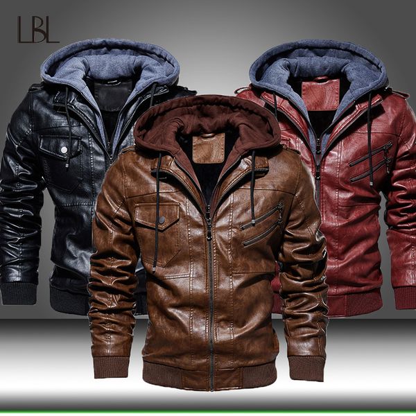 

men motorcycle hood winter jacket mens pu autumn winter leather jackets man casual hooded outwear biker coat dropshipping, Black;brown