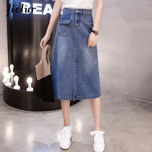 

2020 casual denim skirts female high street plus size skirt jeans women loose blue a line fashion kpop summer saia jeans1, Black