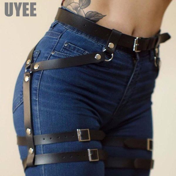 

uyee fashion women harness garter belts gothic garter belt lingerie harajuku leg belts leather suspenders for women belt, Black;brown