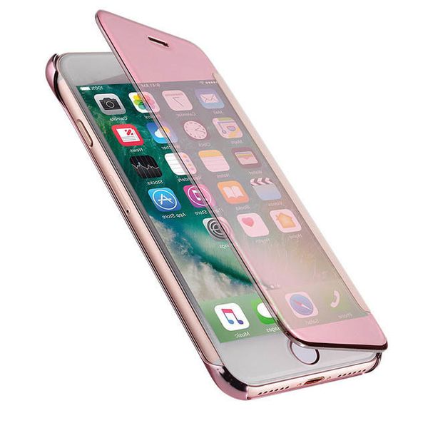 

luxury flip case for iphone 6 s 6s 7 8 plus 5 5s se x 6plus 6splus 7plus 8plus cover clear pc view windows mirror coque