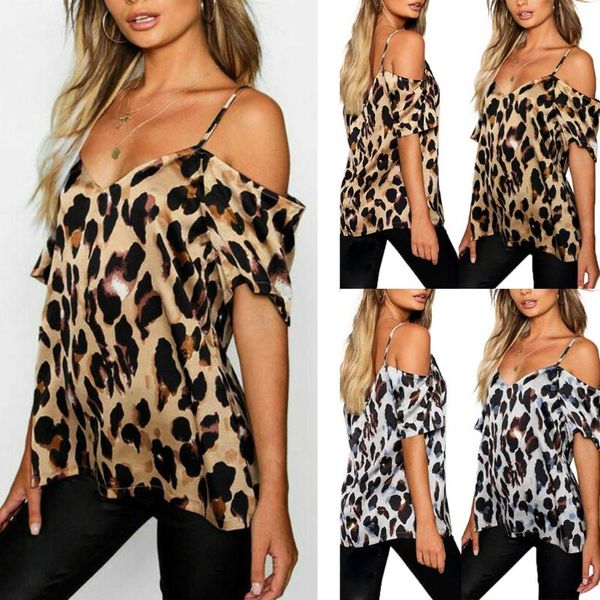 

plus size womens clothing ladies summer leopard print cold shoulder blouse shirt (s-5xl) blouse blusas feminina 2021, White