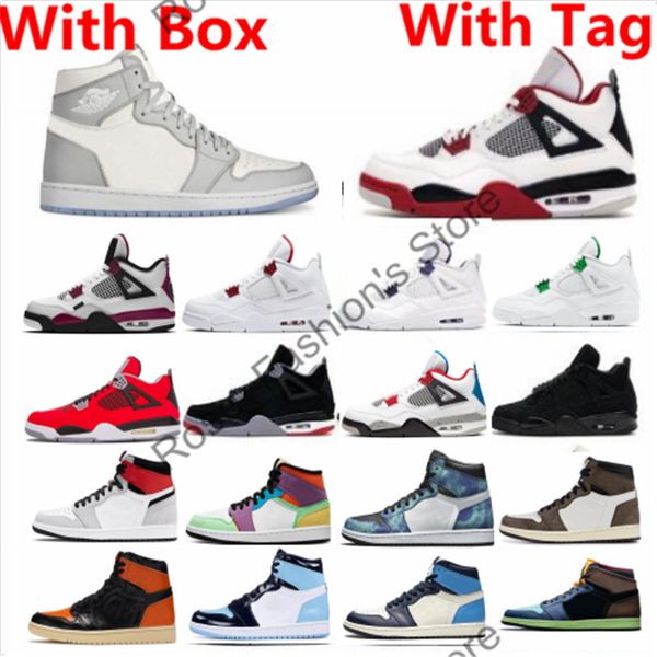 

with box 4s 4 fire red bred black cat basketball shoes 1 bio hack light smoke grey obsidian unc to chicago mens&womens sneakers