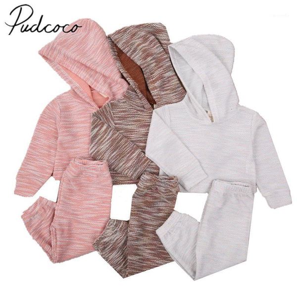 

infant kids baby girls boys 2pcs knitted clothes set long sleeve hoodie crops pants spring autumn outfit1, White