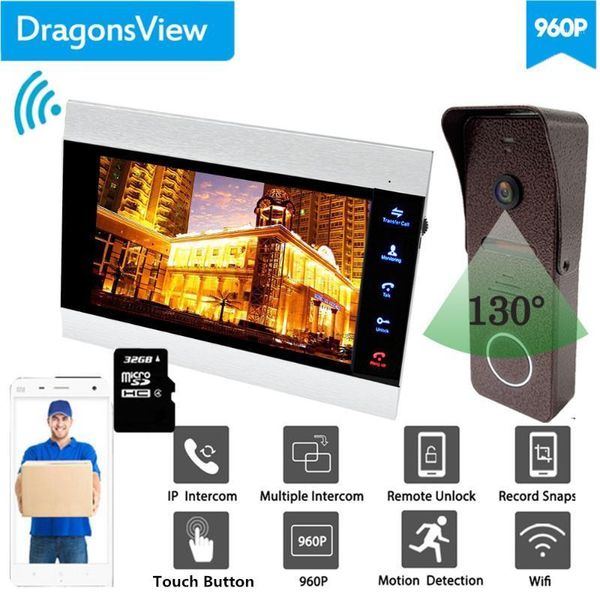 

video door phones dragonsview wifi wireless phone intercom system 7 inch ip monitor doorbell camera unlock record1