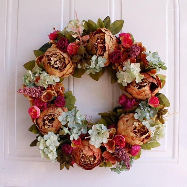 

decorative flowers & wreaths european vintage artificial flower wreath peony - 16inch door spring round for the front door1