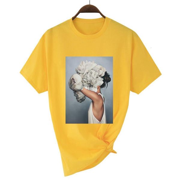 

style feather flower girl t shirt women vogue summer tshirt recreational women's shirt o-collar t-shirts, White