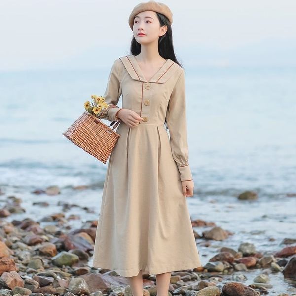 

ltpmd style sleeve skirt long skirt skirtautumn 2020 winter dress new french long style dress for female students in and lezji, Black;gray