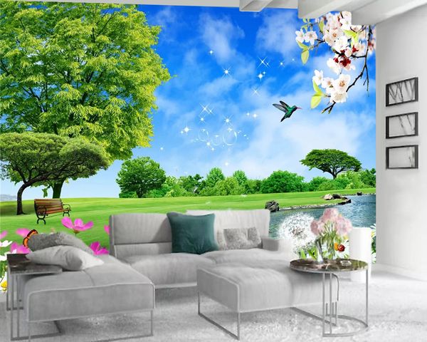 

modern mural 3d wallpaper green plants wallpaper beautiful green grass landscape romantic decorative silk 3d mural wallpaper