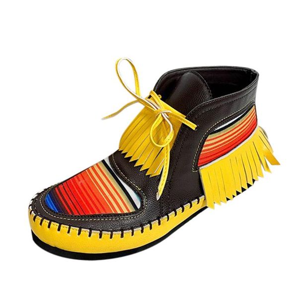 

2020 winter boots women's plus size fashion retro tassel color matching casual short boots warm lace up botas mujer a40, Black