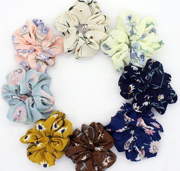

hair accessories 100pc/lot fashion women floral print satin bands chiffon scrunchies female girl's tie ponytail holder accessories1, Slivery;white