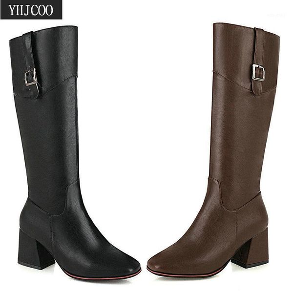 

women boots warm winter fashion shoes for women high heels boots knee high buckle zipper comfort square knight1, Black