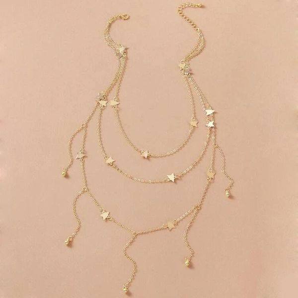 

ожерелье huatang boho золотая звезда подвески для женщин многослойной металла из бисера ключица chain женщины партии collares ювелирных изде, Silver