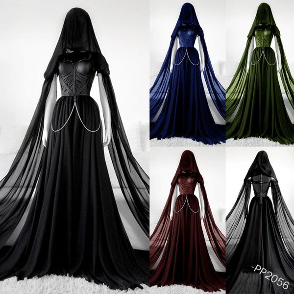 

halloween woman medieval vintage dresses gothic style hollow hooded evening party wear renaissance elegant princess vestido, Silver