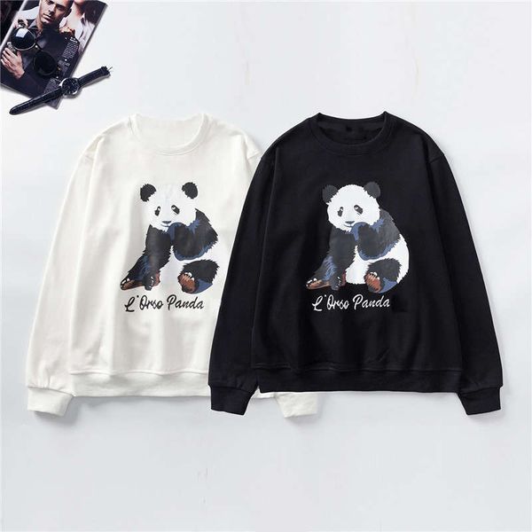 

winter new fashion men's and women's couple round neck terry pullover sweater simple leisure animal panda sports sweatershirts siz, Black