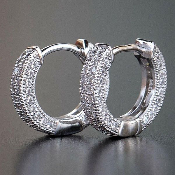 

silver plated earrings sparkling single row zircon stud earrings for women small round circle, Golden;silver