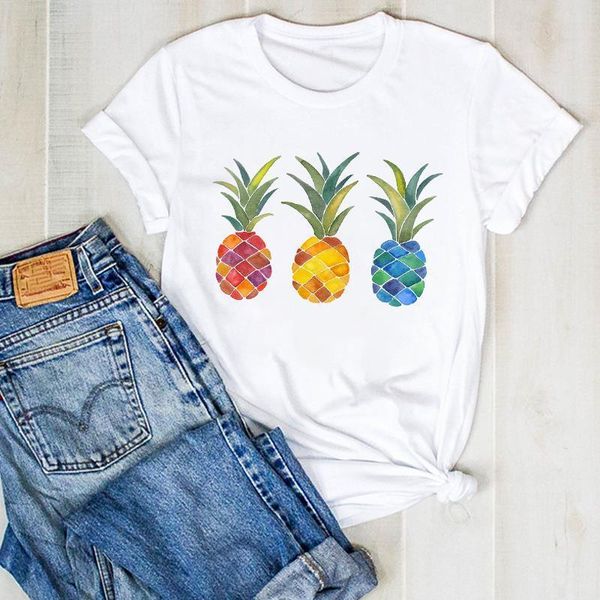 

women lady pineapple plaid fashion fruit beach ladies summer t tee tshirt womens female shirt clothes graphic t-shirt, White
