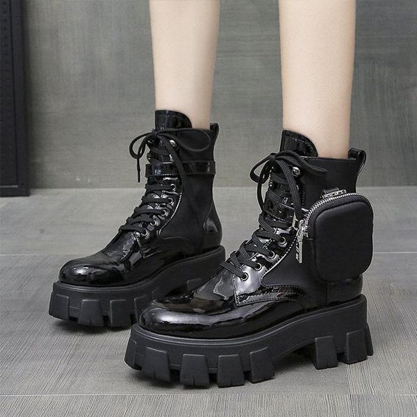

women ankle boots pocket short boot ladies lace up convinient shoes female flat platform woman cool fashion comfortable black 201020