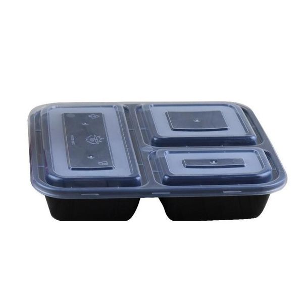 

us au microwave eco-friendly food containers 3 compartment disposable lunch bento box black meal prep 1000ml szrxm