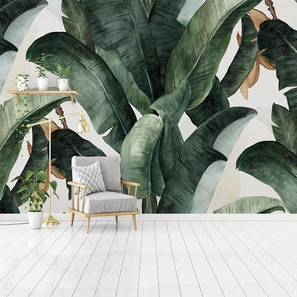 

custom 3d p wallpaper home decor retro nostalgic pastoral hand painted banana leaves large mural living room wall decoration