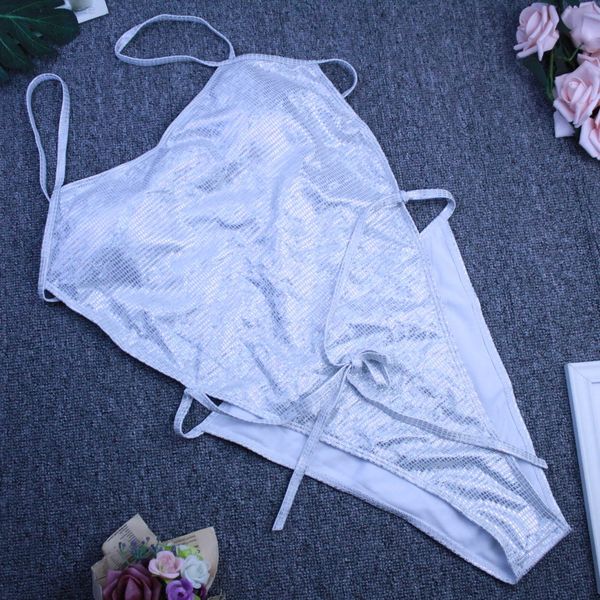 

piece 2020 sequin shiny one new swimsuit bikini high cut backless silver swimwear women moonokini bathing suit wlly, White;black