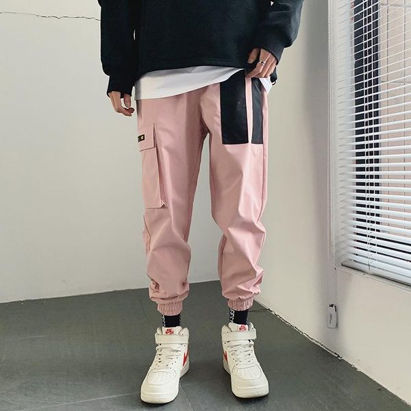 

japanese streetwear patchwork joggers pants 2020 mens hip hop color block cargo pants male pink fashions sweaptpants, Black