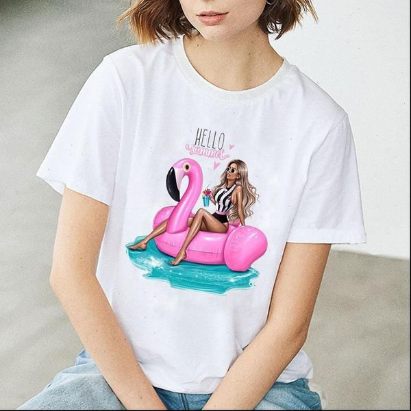 

new summer women cartoon graphic printed t shirt fashion round neck woman clothing casual short sleeve tshirts tees, White