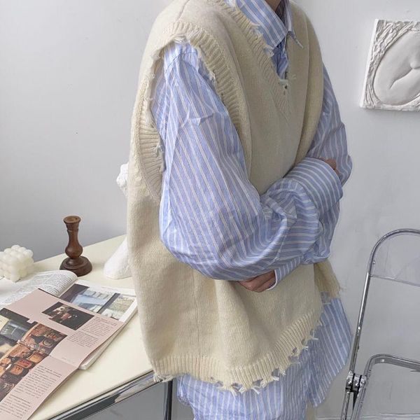 

men's sweater 2020 autumn winter new slim solid color knitted sleeveless sweater casual casual fashion youth men's wear, White;black