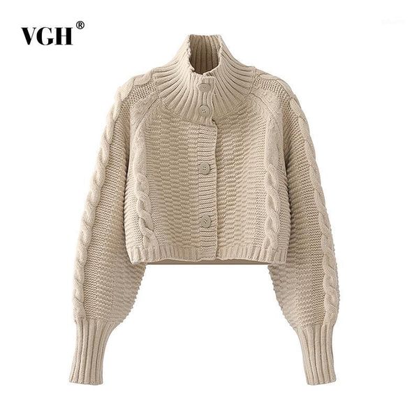 

vgh korean knitted short cardigans for women turtleneck long sleeve casual sweaters female 2021 autumn fashionable new clothes1, White