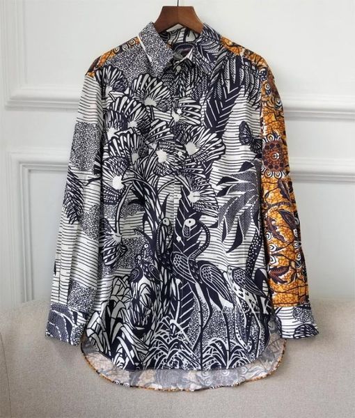 

coloured glaze light luxurious 20 xia changxiu loose fund lion animal long fund pure cotton printing shirt will code shirt woman1, White