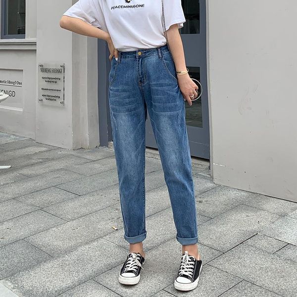 

2021 plus size l-8xl jeans women casual trousers high waist pants full length mom denim blue long trousers