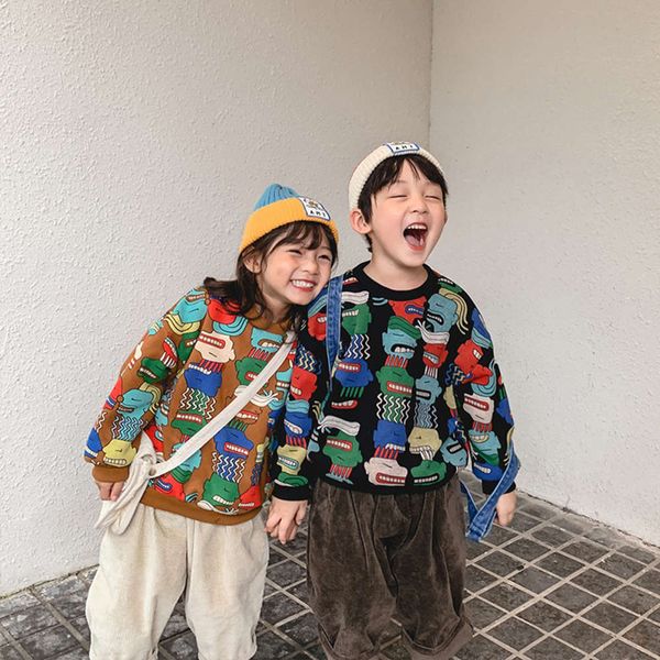 

sweater autumn plush winter warm 2020 children's new cartoon graffiti boys' and girls' long thickened pullover s7b1 dizz, Black