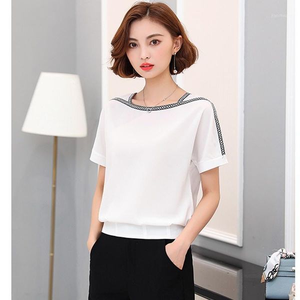 

fashion woman blouse shirt casual plus size short sleeve women chiffon blouse women shirt blusas1, White