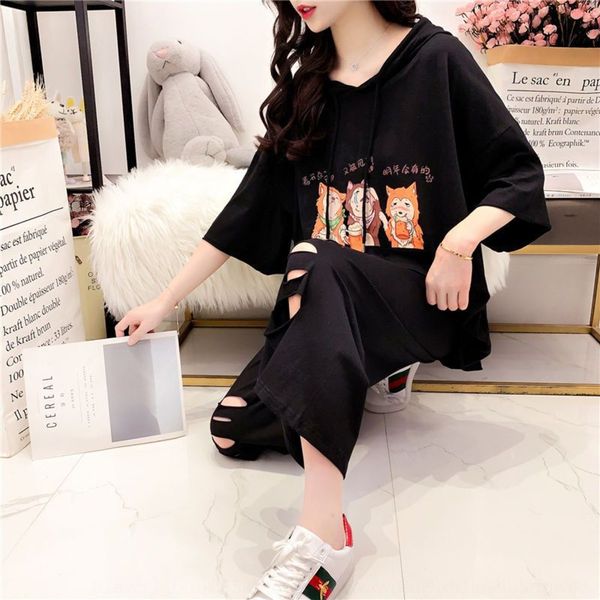 

маленькая футболка свежие футболки костюм лета женщин износа ins супер чистый огонь cec красный свободный стиль капри два кусок костюм с отв, Gray