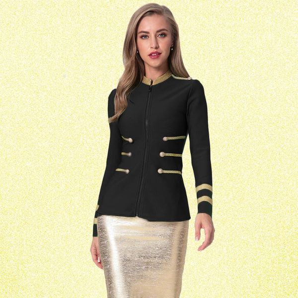 

2019 new fashion jacket short jacket women's long sleeve bandage zip band outerwear coats street style celebrity party1, Black;brown