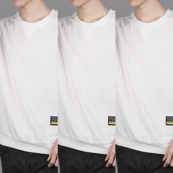 

qmeb1 2020ins trendy men's casual sweater pullover bottom pullovercrew neck student's solid men's junior pullover pullovercoa, Black