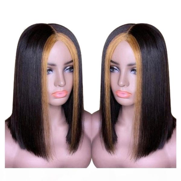 

lace front closure bob wigs human hair short cut bob wig hightlight #27 brazilian virgin baby hair, Black;brown