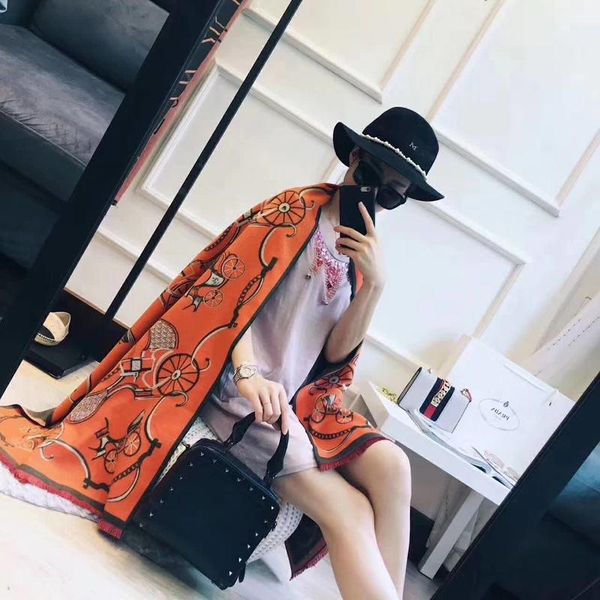 

180x70cm Fashion Ladies Horse Carriage Cashmere Warm Winter Wraps Scarf Shawls Poncho Female Scarf, Blue;gray