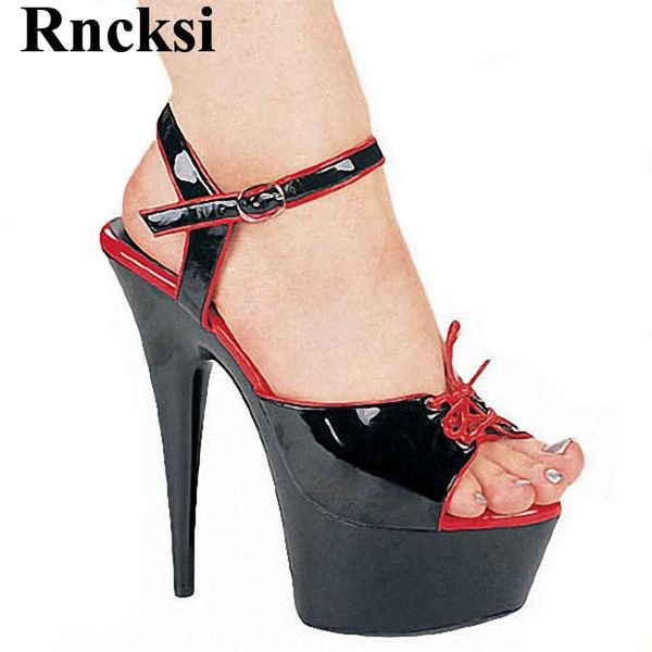 

rncksi new women ribbon shoes 15cm high heel pole dance platforms model sandals night club party wedding dress sandals, Black