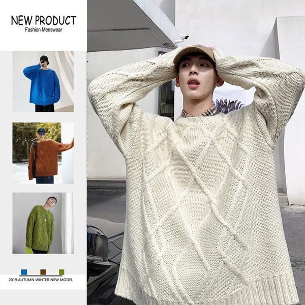 

men's sweaters 2021 early autumn korean version of harajuku leisure college wind solid color stitching thick round neck sweater1, White;black
