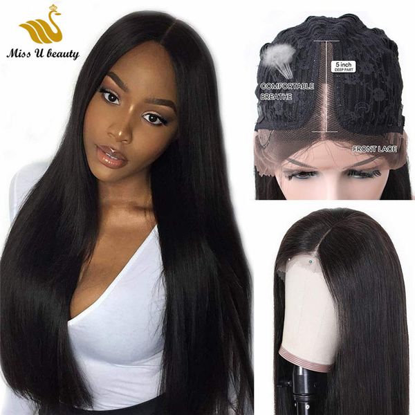 

tstyle human hair front lace wig 13*5 tshape 8-24inch natural color straight wavy wigs middle side part, Black