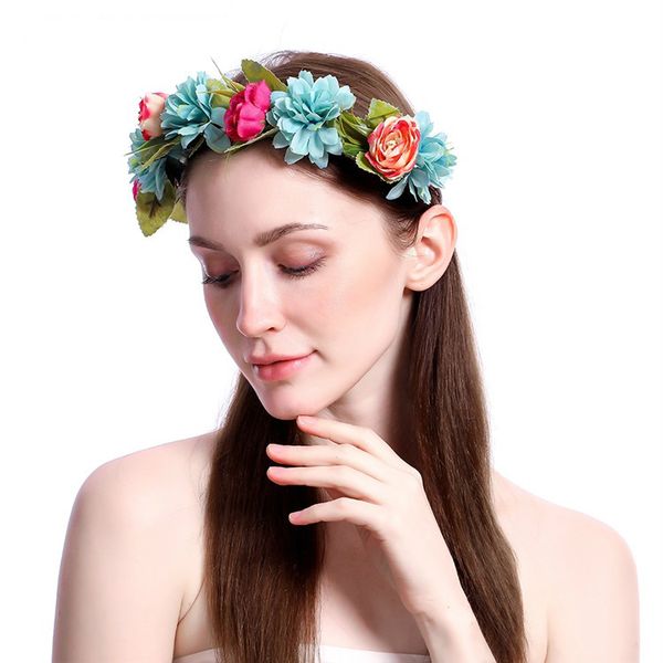 

new red rose flower headband head band floral head wreath headpiece girls hair accessories bridal wedding headwear, Silver