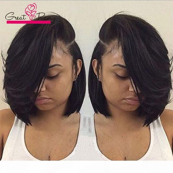 

greatremy natural hairline lace wig 150% brazilian peruvian short human hair lace front wig dyeable bob wigs for black women