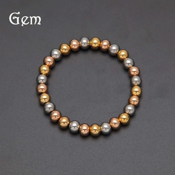 

trendy rosary jewelry men's and women's hip hop jewelry stainless steel rose gold mixed color bead bracelet, Silver