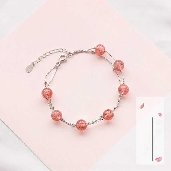 

double pink bracelet pink layer strawberry crystal bracelet natural powder crystal peach blossom hand string student gift girl 6dhux, Golden;silver