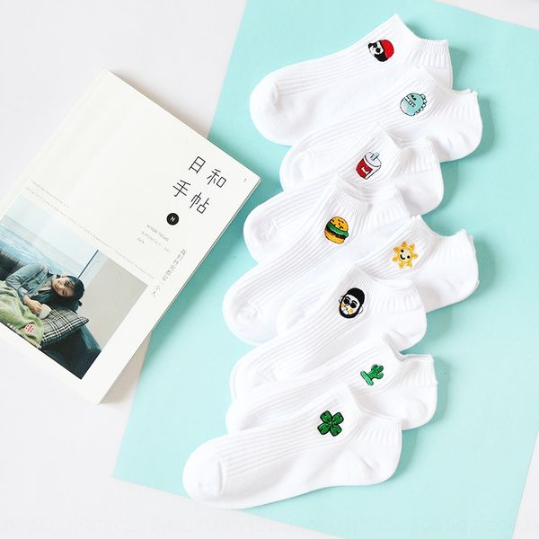 

embroidered autumn new shallow mouth cartoon women's embroidery versatile socksboat socks cotton boat sockswomen's cotton socks 2w, Black